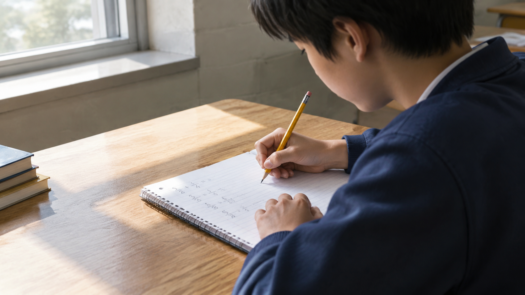A student working on math at a desk