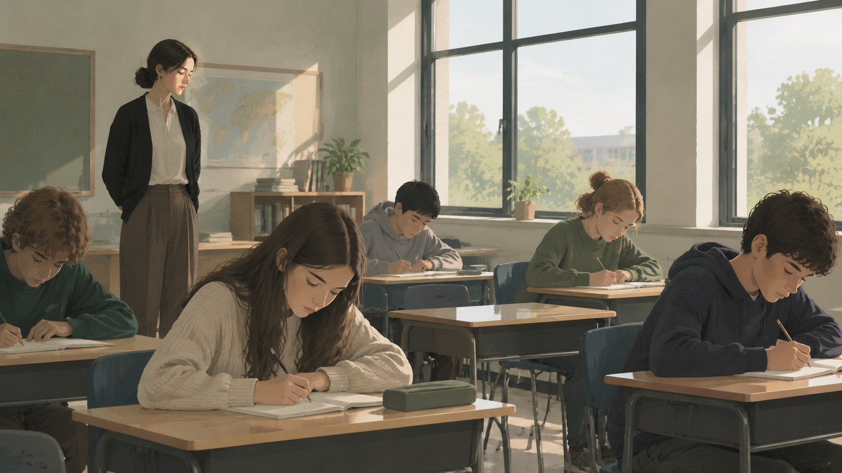A teacher observing students during independent work