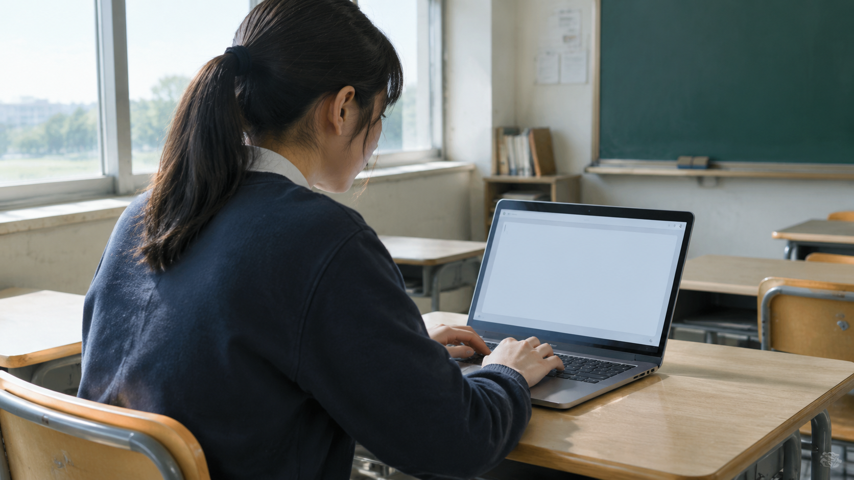 A student typing a prompt into a browser-based AI tool