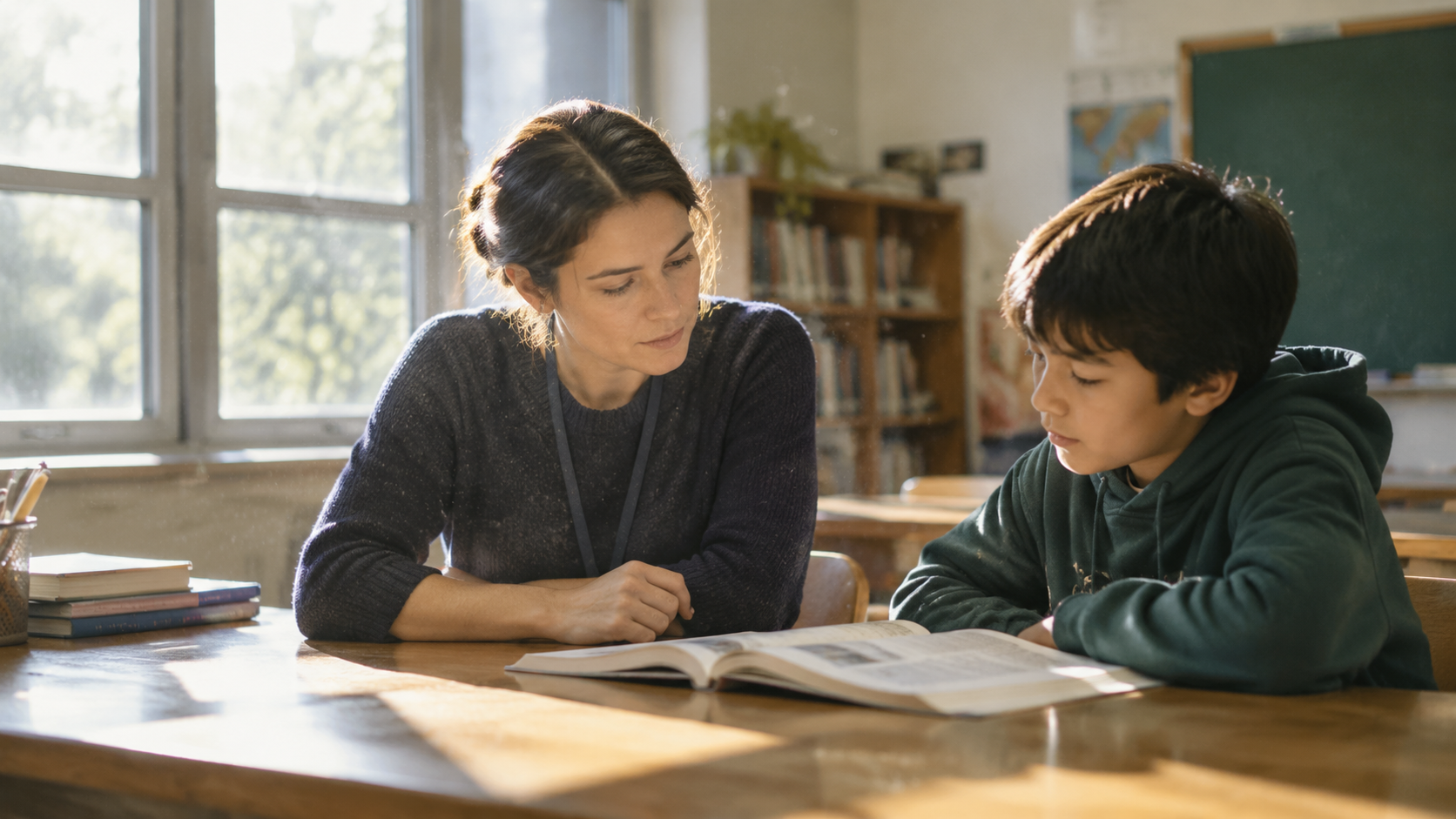 A tutor pausing to observe a student before responding