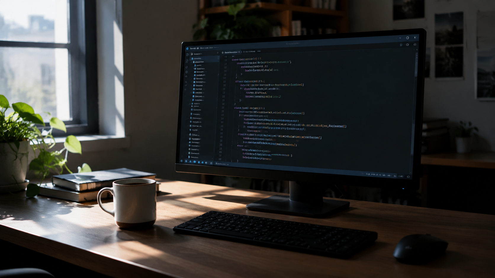 A developer's workspace with code on screen